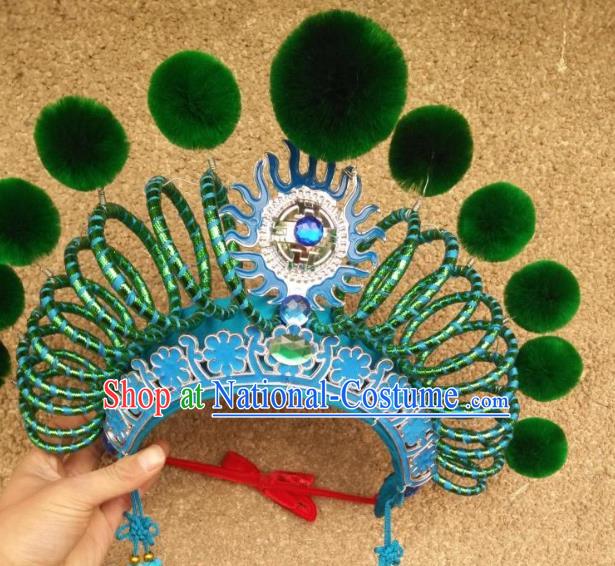 Traditional Chinese Beijing Opera Martial Female Green Phoenix Coronet Peking Opera Actress Headwear