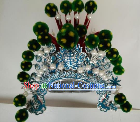 Traditional Chinese Beijing Opera Takefu Green Venonat Hats Peking Opera Warrior Headwear