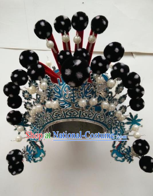 Traditional Chinese Beijing Opera Takefu Black Venonat Hats Peking Opera Warrior Headwear