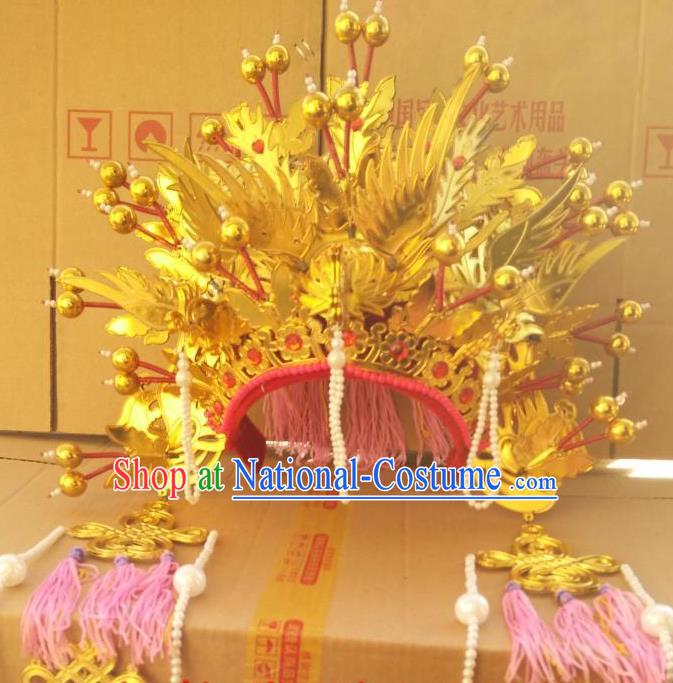 Traditional Chinese Beijing Opera Bride Golden Phoenix Coronet Peking Opera Actress Headwear