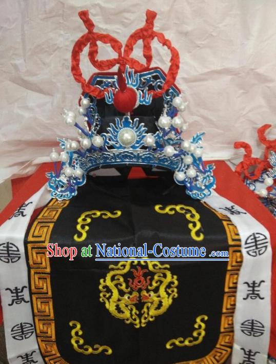 Traditional Chinese Beijing Opera General Black Hats Peking Opera Military Officer Headwear