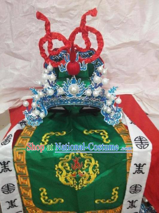 Traditional Chinese Beijing Opera General Green Hats Peking Opera Military Officer Headwear