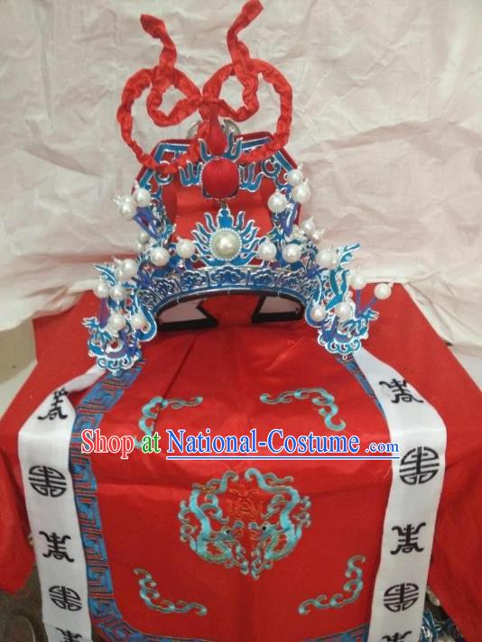 Traditional Chinese Beijing Opera General Red Hats Peking Opera Military Officer Headwear