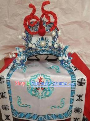 Traditional Chinese Beijing Opera General White Hats Peking Opera Military Officer Headwear