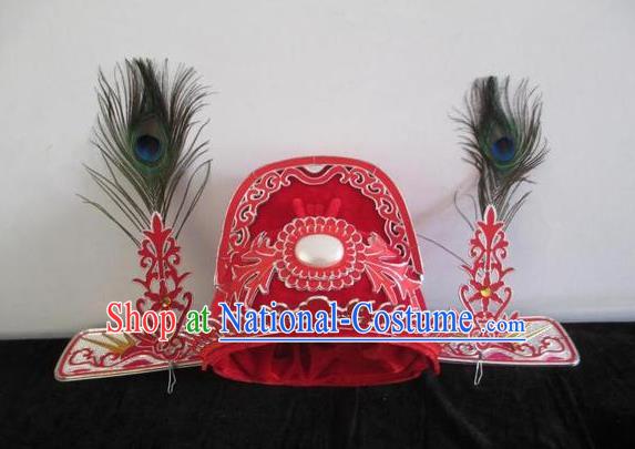 Traditional Chinese Beijing Opera Scholar Red Hats Peking Opera Niche Bridegroom Headwear