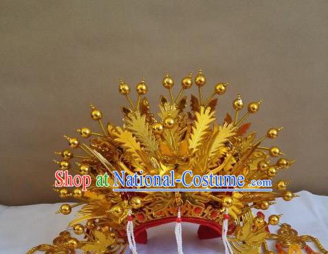 Traditional Chinese Beijing Opera Diva Handmade Golden Phoenix Coronet Peking Opera Actress Hats Headwear