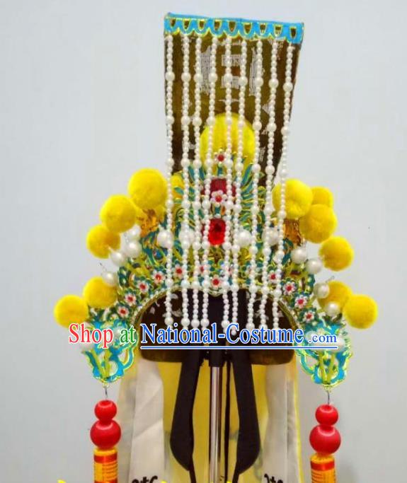 Traditional Chinese Beijing Opera Emperor Tassel Hats Peking Opera Royal King Headwear