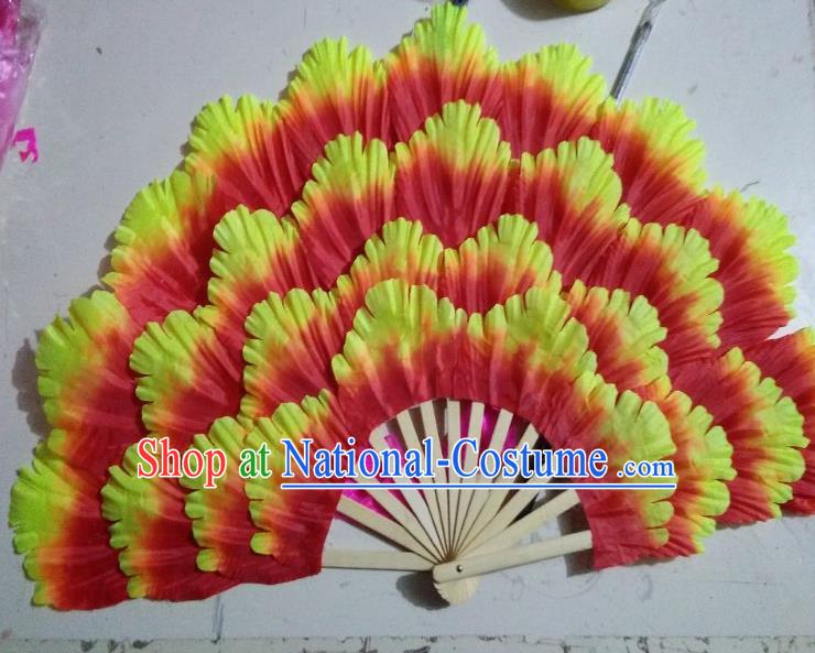 Chinese Folk Dance Props Accessories Stage Performance Orange Peony Folding Fans for Kids