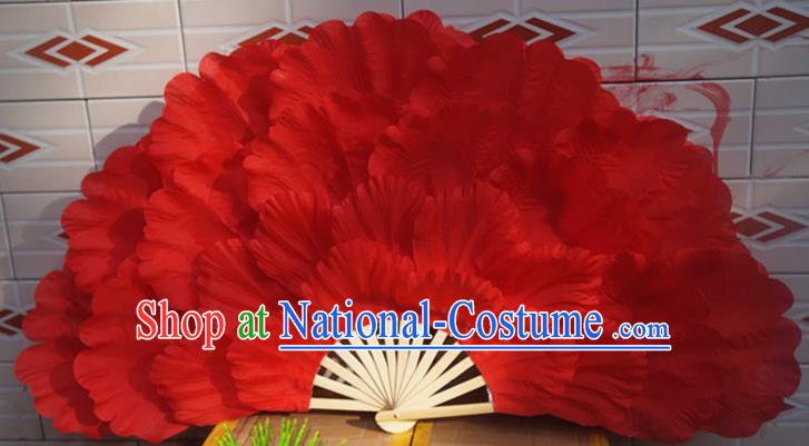 Chinese Folk Dance Props Accessories Stage Performance Red Peony Folding Fans for Kids