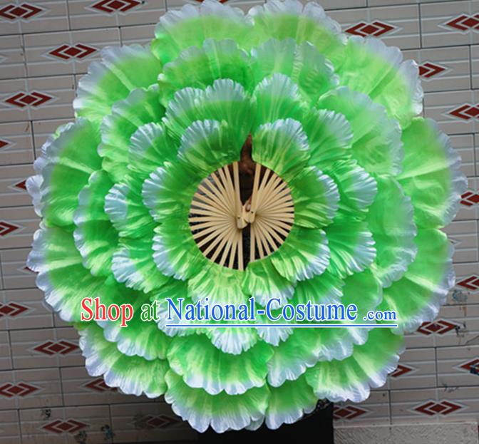 Chinese Folk Dance Props Accessories Stage Performance Green Peony Folding Fans for Kids