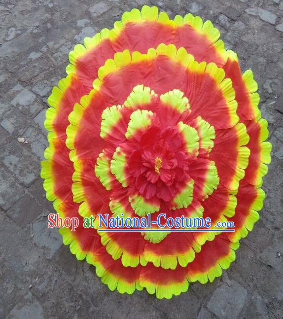 Chinese Folk Dance Props Accessories Stage Performance Orange Peony Umbrellas for Women