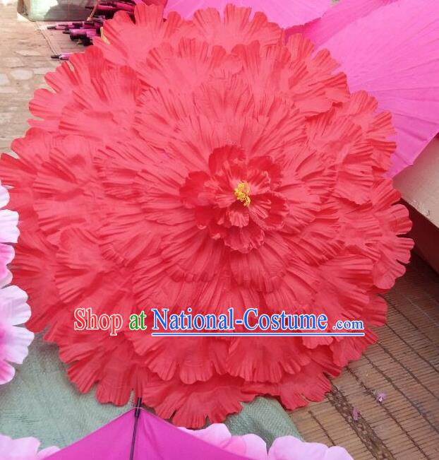 Chinese Folk Dance Props Accessories Stage Performance Red Peony Umbrellas for Women