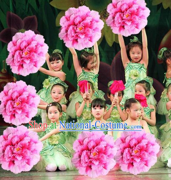 Chinese Folk Dance Props Accessories Stage Performance Pink Peony Umbrellas for Kids