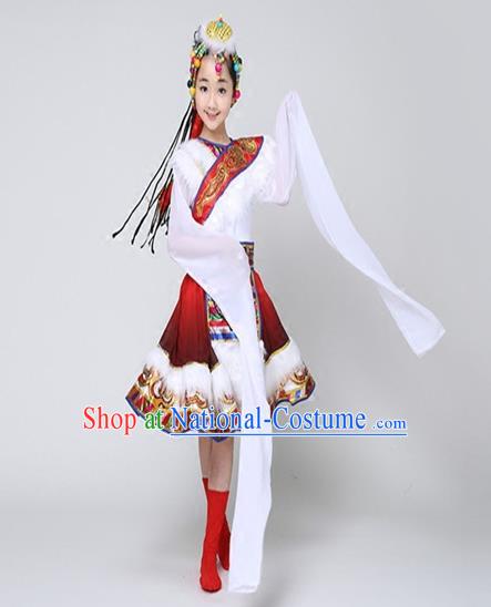 Traditional Chinese Zang Nationality Dance Costume, Folk Dance Ethnic Clothing, Chinese Tibetan Minority Nationality Dress for Women