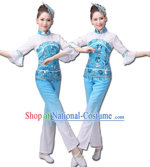 Traditional Chinese Yangge Fan Dance Costume, Folk Dance Yangko Costume Drum Dance Clothing for Women