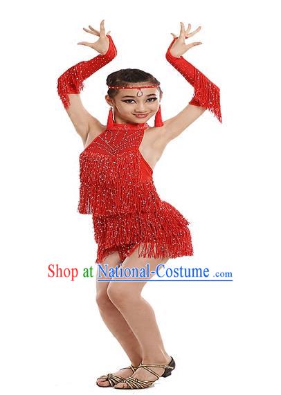 Top Grade Modern Dance Costume, Women Opening Dance Costume Latin Dance Red Dress for Women