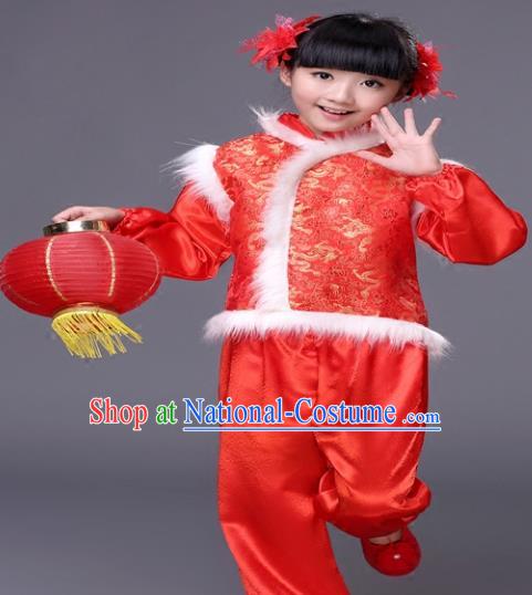 Traditional Chinese New Year Folk Dance Costume, Children Classical Yangko Dance Clothing for Kids