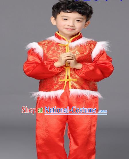 Traditional Chinese New Year Drum Dance Costume, Children Classical Yangko Dance Clothing for Kids