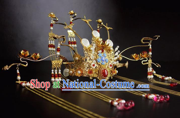 Chinese Ancient Handmade Empress Hair Accessories Tassel Phoenix Coronet Hair Fascinators Hairpins for Women