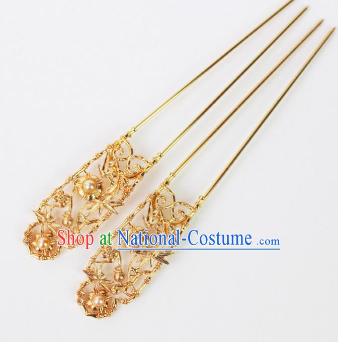 Chinese Ancient Handmade Hair Accessories Golden Hanfu Hairpins for Women