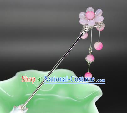 Chinese Ancient Handmade Hair Accessories Pink Beads Tassel Step Shake Hair Stick Hairpins for Women