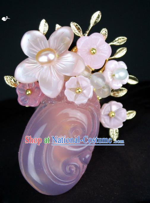 Chinese Ancient Handmade Brooch Accessories Pink Shell Flower Breastpin for Women