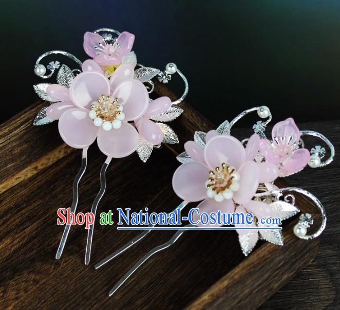 Chinese Ancient Handmade Hair Accessories Classical Pink Flowers Hairpins Hair Clip for Women