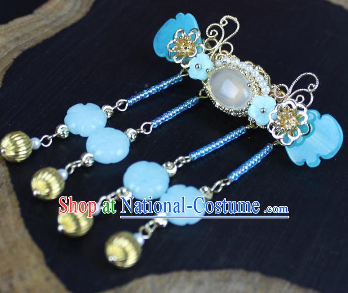 Chinese Ancient Handmade Hair Accessories Classical Blue Hairpins Tassel Hair Clip for Women