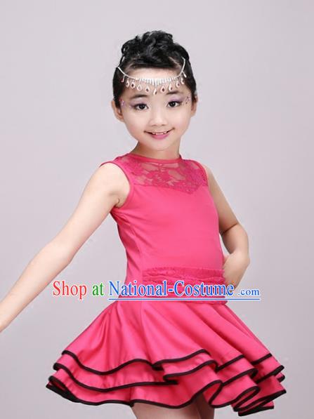 Top Grade Modern Dance Costume Stage Performance Latin Dance Pink Bubble Dress for Kids