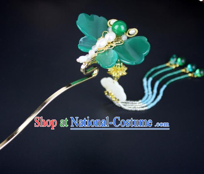 Chinese Ancient Handmade Hair Accessories Classical Hairpins Jade Butterfly Tassel Hair Clips for Women