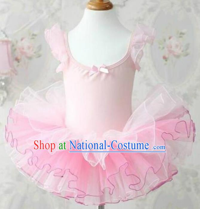 Top Grade Modern Dance Costume Stage Performance Ballet Dance Pink Bubble Dress for Kids