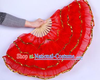 Chinese Folk Dance Props Accessories Stage Performance Yangko Red Folding Fans for Women