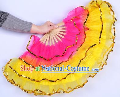 Chinese Folk Dance Props Accessories Stage Performance Yangko Yellow Folding Fans for Women