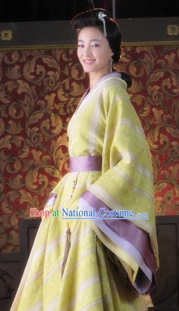 Ancient Chinese Han Dynasty Empress Wang Zhi Traditional Replica Costume Queen Hanfu Dress for Women