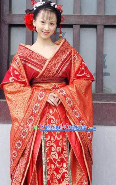 Ancient Traditional Chinese Han Dynasty Imperial Concubine Embroidered Hanfu Dress Replica Costume for Women