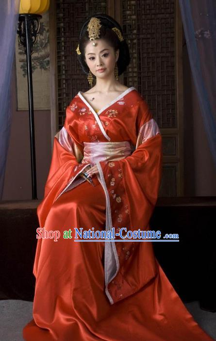 Ancient Traditional Chinese Han Dynasty Imperial Empress Embroidered Hanfu Dress Replica Costume for Women