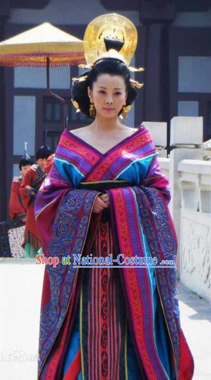 Ancient Chinese Han Dynasty Empress Dowager Wang Zhengjun Hanfu Dress Replica Costume for Women