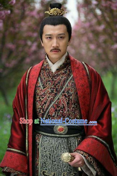 Traditional Ancient Chinese Han Dynasty Emperor Yuan Liu Shi Replica Costume for Men