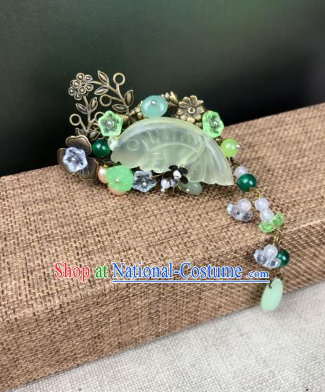 Chinese Ancient Handmade Hair Accessories Classical Hairpins Jade Fish Hair Claw for Women