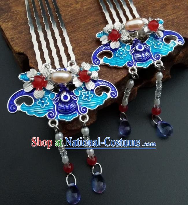 Chinese Ancient Handmade Hair Accessories Classical Hairpins Blueing Hair Comb for Women