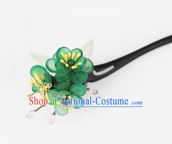 Chinese Ancient Handmade Hair Accessories Classical Ebony Hairpins Hanfu Green Flowers Hair Clip for Women