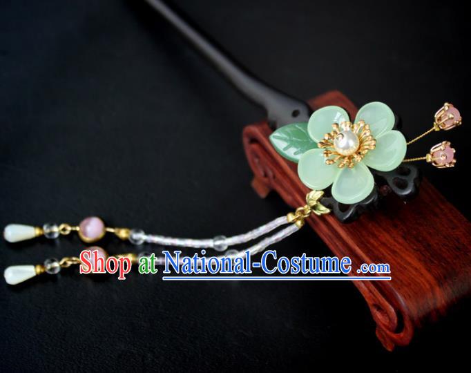 Chinese Ancient Handmade Hair Accessories Classical Ebony Hairpins Hanfu Green Flowers Hair Clips for Women