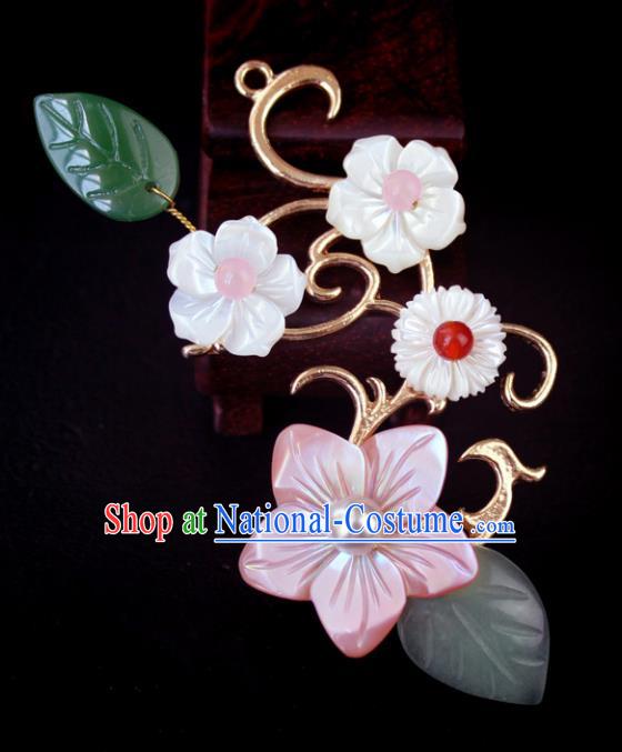 Chinese Ancient Handmade Hair Accessories Classical Hairpins Hanfu Shell Flowers Hair Stick for Women