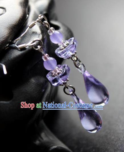 Chinese Ancient Handmade Accessories Earrings Purple Crystal Eardrop for Women