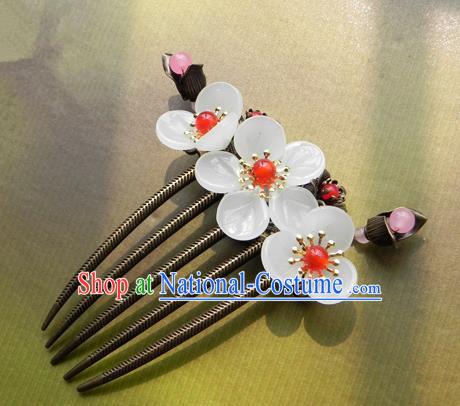 Chinese Ancient Handmade Hair Accessories Hairpins Classical Hanfu Red Beads Flowers Hair Comb for Women