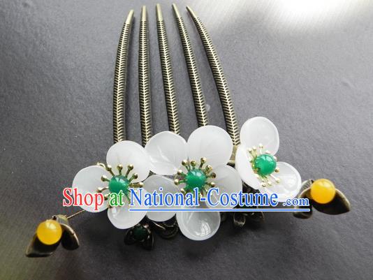 Chinese Ancient Handmade Hair Accessories Hairpins Classical Hanfu Green Beads Flowers Hair Comb for Women