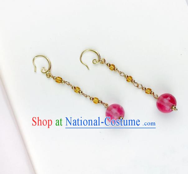 Chinese Ancient Handmade Accessories Pink Beads Tassel Earrings for Women