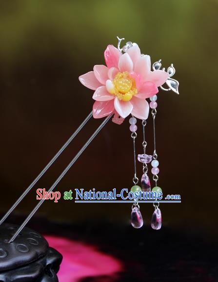 Chinese Ancient Handmade Hair Accessories Hairpins Classical Hanfu Pink Flowers Step Shake for Women