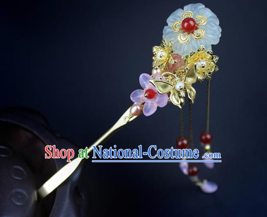 Chinese Ancient Handmade Hair Accessories Hairpins Classical Hanfu Red Beads Step Shake for Women