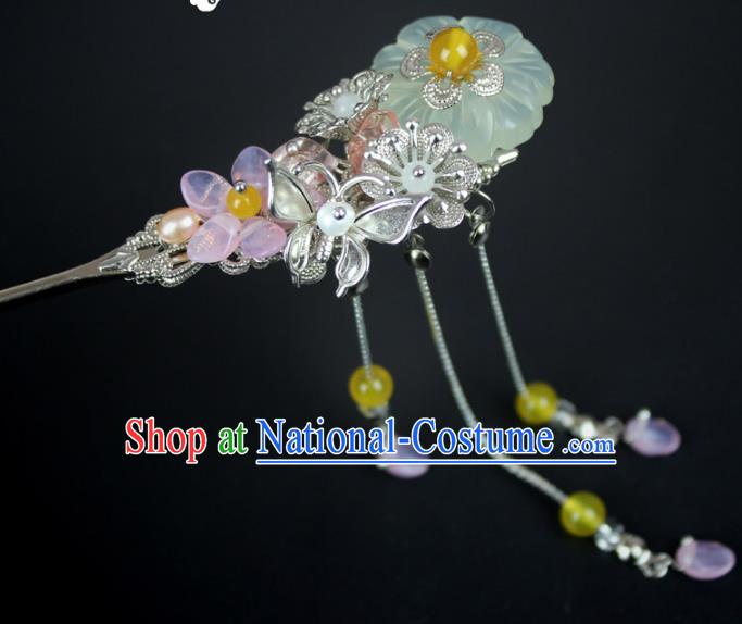 Chinese Ancient Handmade Hair Accessories Hairpins Classical Hanfu Yellow Beads Step Shake for Women